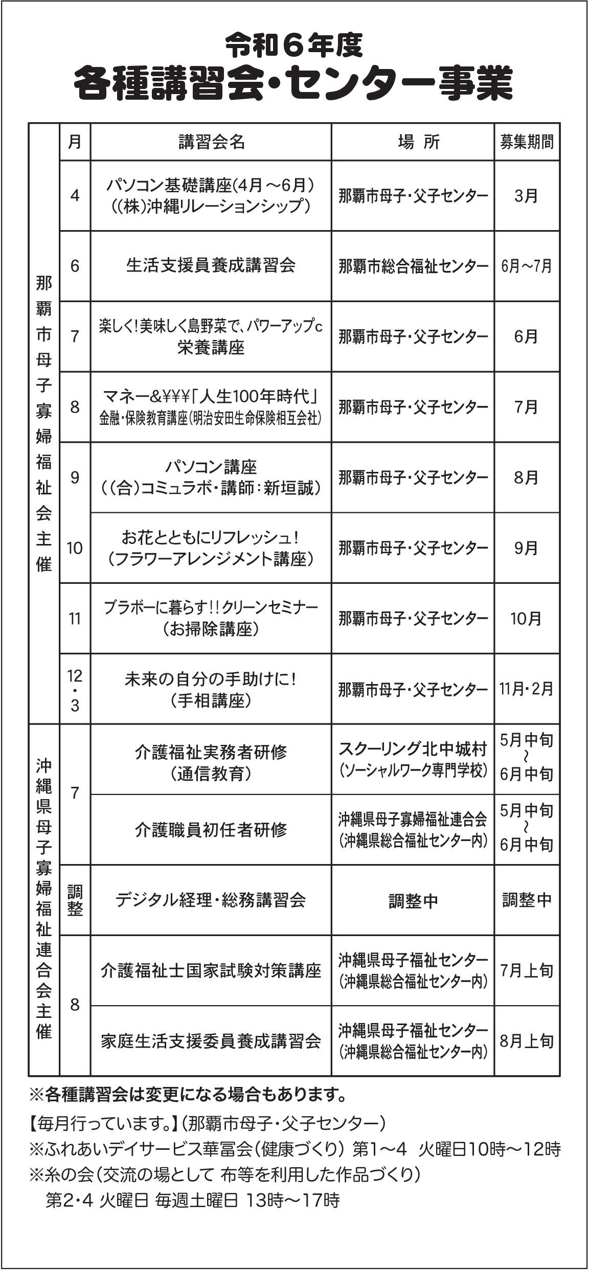 令和6年度就労技能講習・講座一覧